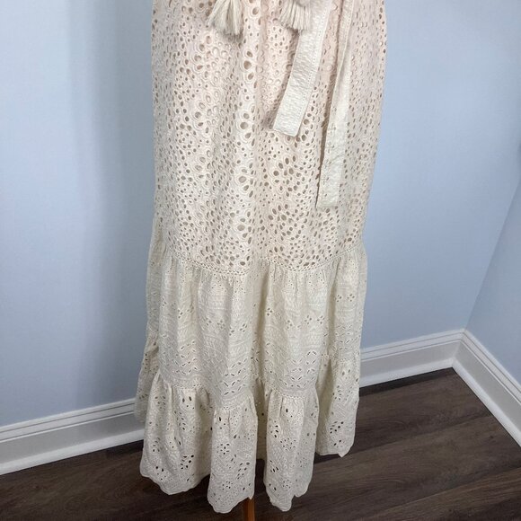 Allison Estelle Cream Eyelet Maxi Dress Small Cotton NWT Belted Boho Embroidered - Picture 7 of 14
